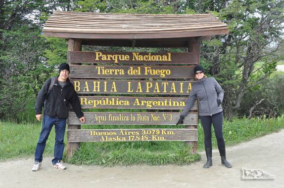 Chegando ao fim da ruta 3, estrada mais austral do mundo, em Ushuaia, no sul da Terra do Fogo, na Argentina